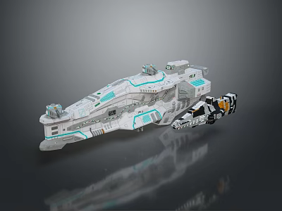 Detailed Futuristic Spaceship Model in White and Teal Sci Fi Design 3d model