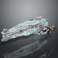 Detailed Futuristic Spaceship Model in White and Teal Sci Fi Design
