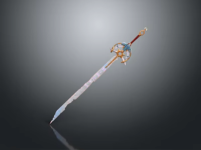Fantasy Ornate Sword With Golden Hilt Blue Accents And Engraved Blade 3d model