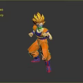 Son Goku Super Saiyan Action Figure in Orange Outfit Blue Accents Dynamic Pose Gray Background