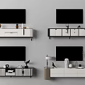 Modern TV Stand Designs With TV Mounted Above Vases Lamps And Decorative Items