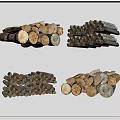 Stone Wood Stacked with Various Cut Logs and Decorative Piled Firewood