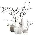 Minimalist White And Gray Vases With Dry Branches And Buds For Home Decor