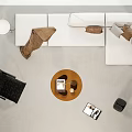Modern Sofa Coffee Table Set In Living Room With Black Chair Floor Lamp City View