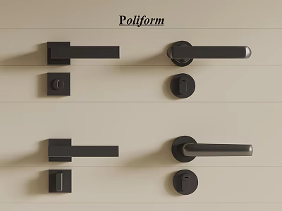 Poliform Black Door Handles With Modern Design On Sleek Neutral Panels 3d model