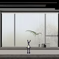Modern Venetian Blinds On Large Window With Sill Rabbit Doll Plant Books And Wooden Floor