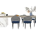 Modern Dining Table Set With Marble Countertop Blue Gray Chairs And Vase 3d model