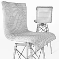 Set Of Two Modern Brown Leather Bar Stools With High Back Crisscross Metal Frame