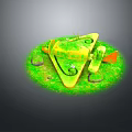 Yellow Triangular Toy Plane On Green Grass With Small Stones