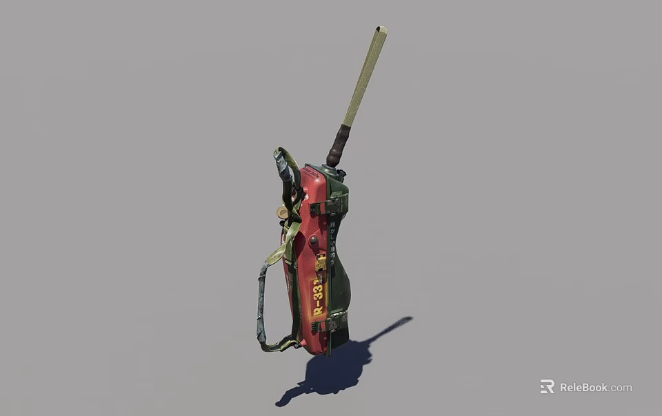 Tactical Backpack in Red and Green Color With Long Pole Attachment and Straps 3d model 