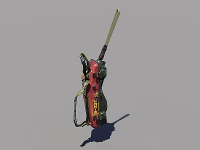 Tactical Backpack in Red and Green Color With Long Pole Attachment and Straps 3d model