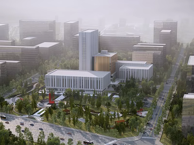 Modern Office Building Complex With Green Spaces Trees And Roads In Urban Area 3d model