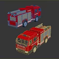 Two Red Fire Truck Toy Models With Ladder And Wheel Details
