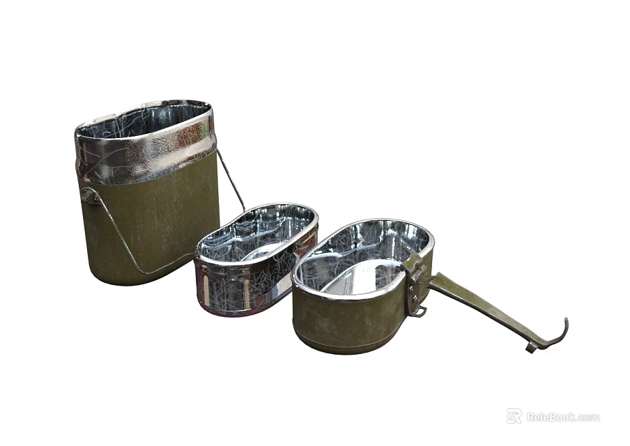 Green Kitchen Cookware Set With Metal Inner Lining And Portable Handles 3d model 