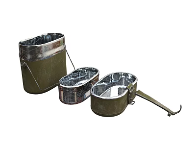 Green Kitchen Cookware Set With Metal Inner Lining And Portable Handles 3d model