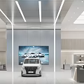 Modern 4S Dealership Showroom Interior With Car On Display And Background Vehicle Screen