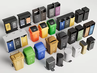 Public Facility Colorful Trash Bins For Waste Sorting Various Types 3d model