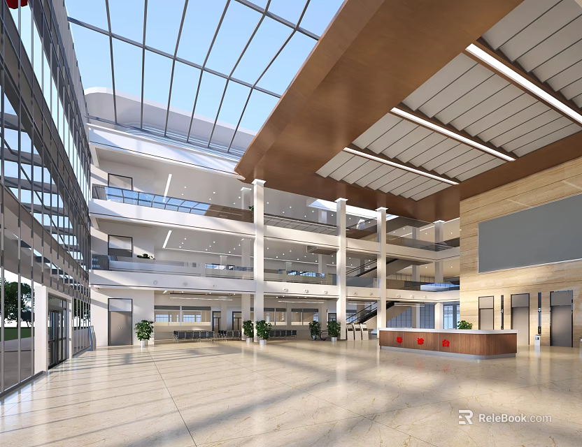 Hospital Outpatient Clinic Spacious Lobby With Modern Design And Skylight 3d model 