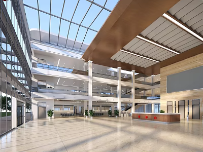 Hospital Outpatient Clinic Spacious Lobby With Modern Design And Skylight 3d model
