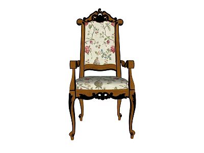 Vintage Carved Wooden Armchair With Floral Fabric Upholstery And Decorative Design 3d model