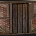Traditional Wooden Door Set in Red Brick Wall with Wooden Beams and Frame