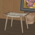 Natural Wooden Stool with Woven Seat and Slender Legs in Indoor Space with Light Wooden Floor