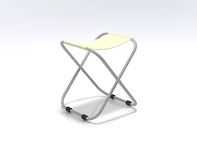 Folding Single Chair with Silver Metal Frame Yellow Seat Cross Design and Black Foot Pads 3d model