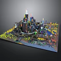 Futuristic Cityscape With Colorful Tall Buildings Green Trees And Roads