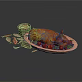 Delicious Roasted Pig Platter With Fresh Vegetables Sauce Bucket And Cutlery
