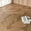 Natural Wood Herringbone Flooring in Modern Room with Stack of Magazines