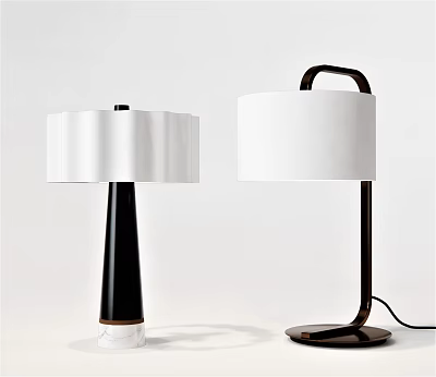 Modern Table Lamps With White Shades And Black Bases In Sleek Design 3d model