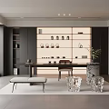 Modern Tea Room Interior Design With Wooden Table Tea Sets And Green Plants