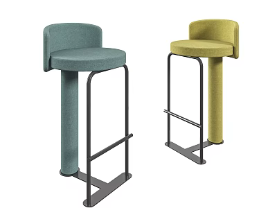 Modern Teal And Mustard Upholstered Bar Stools With Metal Frame And Backrest 3d model