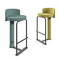 Modern Teal And Mustard Upholstered Bar Stools With Metal Frame And Backrest