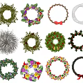 Assorted Decorative Wreath Ornament Set With Floral And Bow Designs