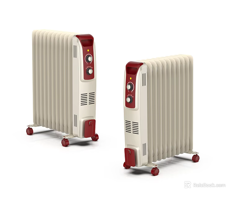 Portable Electric Radiators Featuring Beige Body Red Edges Red Wheels Knobs And Vents 3d model 