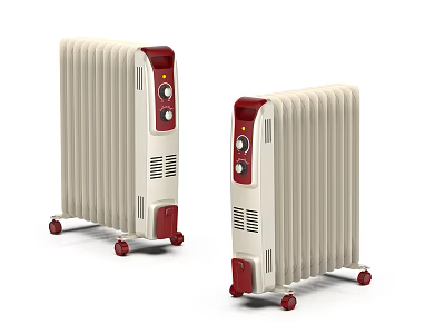 Portable Electric Radiators Featuring Beige Body Red Edges Red Wheels Knobs And Vents 3d model
