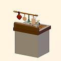 Functional Modern Kitchen Interior With Stove Oven Hanging Utensils Pot Spoon And Appliances