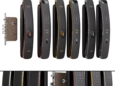 Modern Smart Door Handles with Keypad and Black Gold Design for Home 3d model