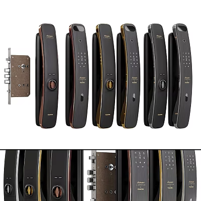 Modern Smart Door Handles with Keypad and Black Gold Design for Home 3d model