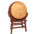 Traditional Red Musical Instrument Drum With Light Colored Head And Wooden Stand Stool