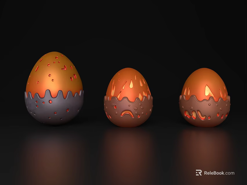 Three Piece Egg Shaped Decorative Ornament Set With Orange Gray Dripping Texture 3d model 