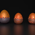 Three Piece Egg Shaped Decorative Ornament Set With Orange Gray Dripping Texture 3d model