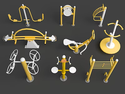 Various Types of Outdoor Sports Fitness Equipment with Yellow and White Design 3d model