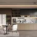 Modern Tea Room Interior With Coffee Machine Storage Cabinets Marble Countertop And Dining Chairs