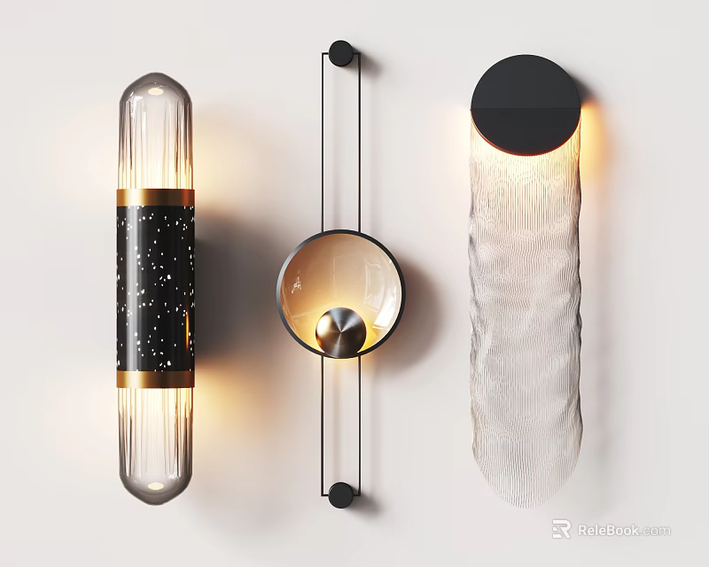 Modern Wall Lamps With Unique Glass Shades And Metal Design Details 3d model 
