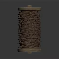 Wooden Cylinder With Top And Base Wrapped In Intertwined Metal Chain