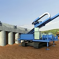 Blue Crawler Type Utility Vehicle With Long Arm And Pipeline At Construction Site