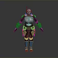Sci Fi Warrior Armor Design With Blue Silver Plating Red Waist Belt And Mechanical Components