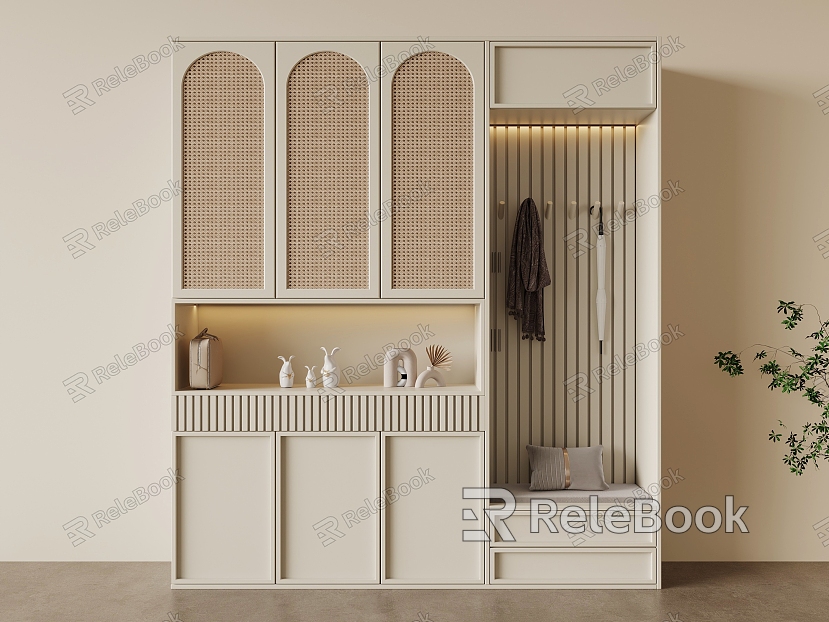 Cream style wardrobe green plant model